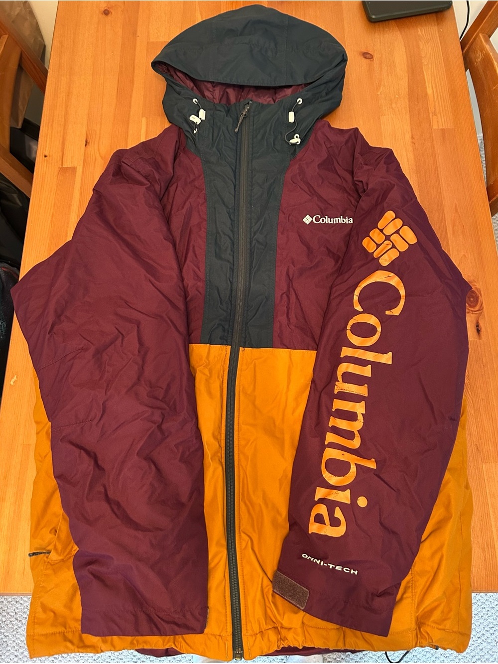 Columbia Maroon, Mustard & Navy Hooded Mens Ski/Snowboard jacket